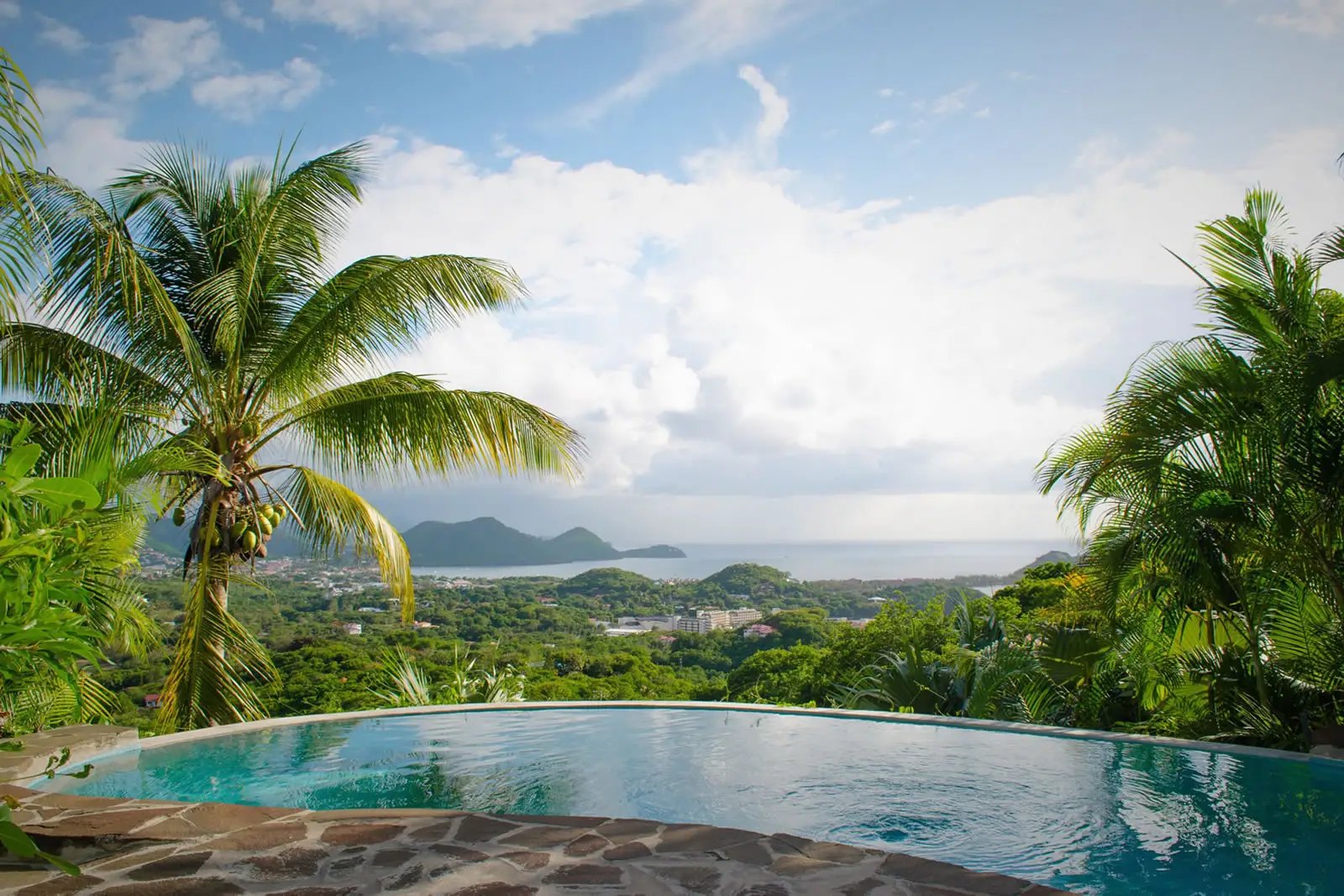 Infinity pool on a Cap Estate hillside looking out over Rodney Bay, northern St. Lucia