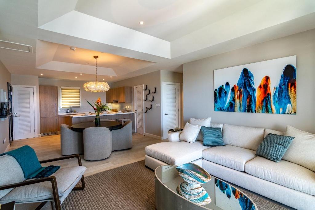 Open-plan living and kitchen in a residence at The Point at Petite Calivigny, Grenada