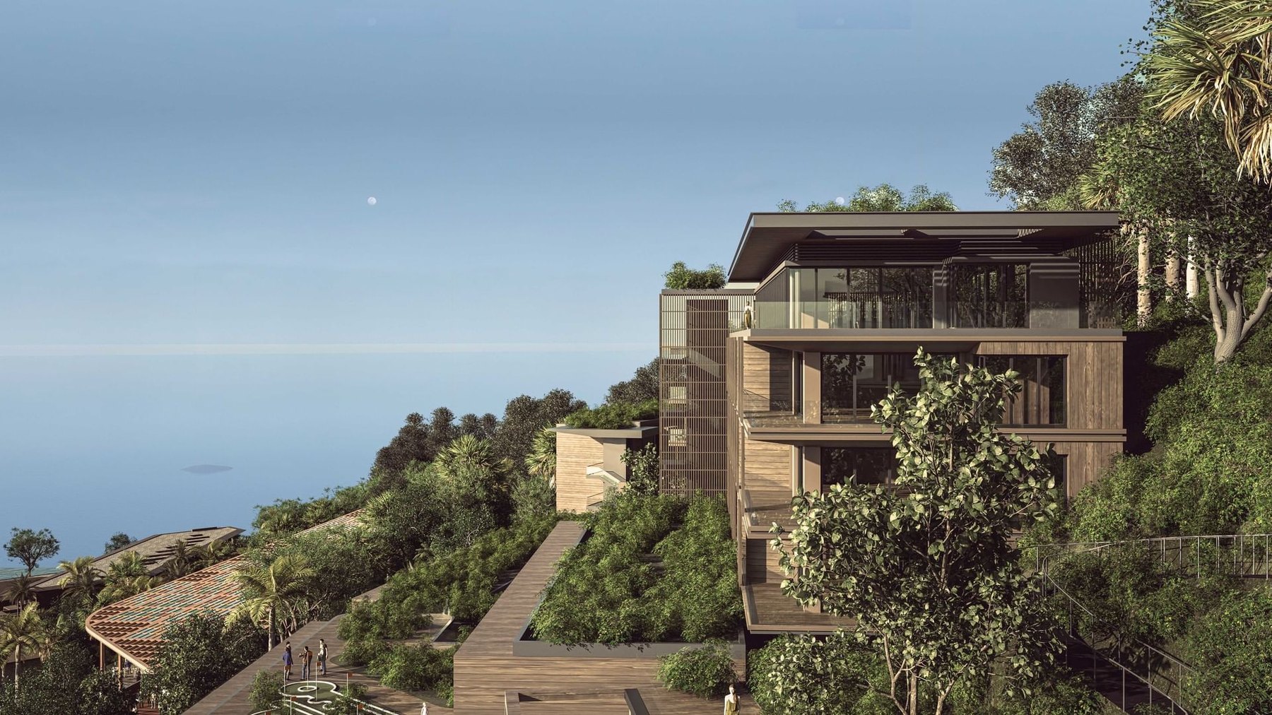 Artist's rendering of clifftop residences above the sea on the north-west coast of St. Lucia