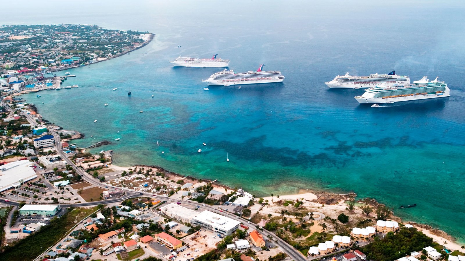 George Town, Grand Cayman, with cruise ships in the roadstead