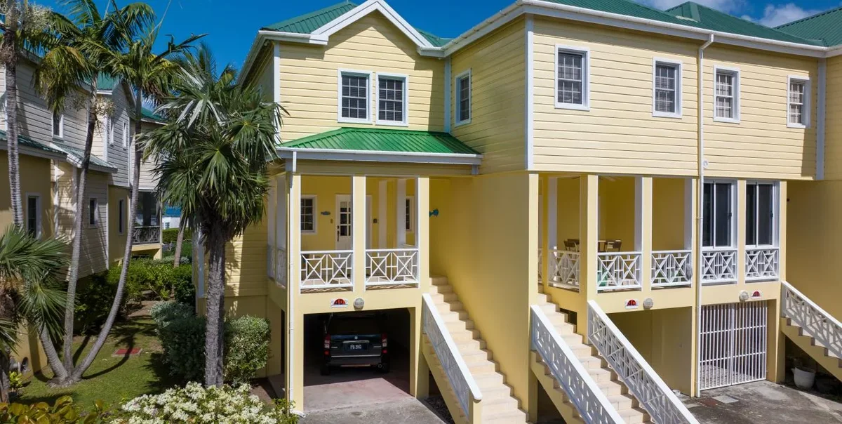 The buildings and palm gardens