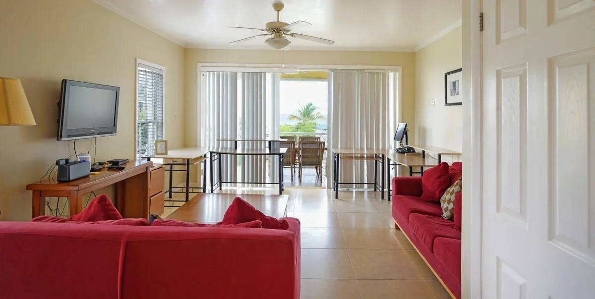 The living room in red and white
