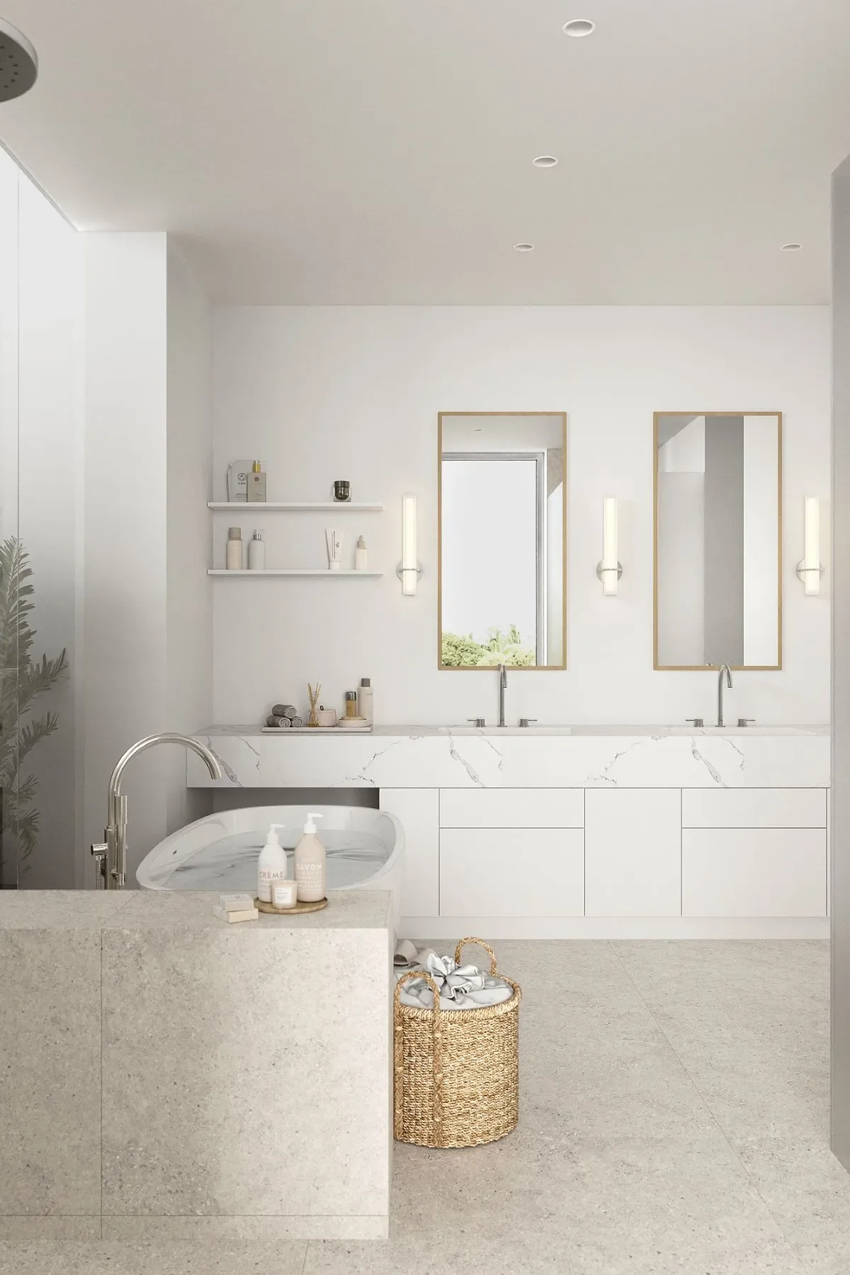 Artist’s rendering of a bathroom with a freestanding tub