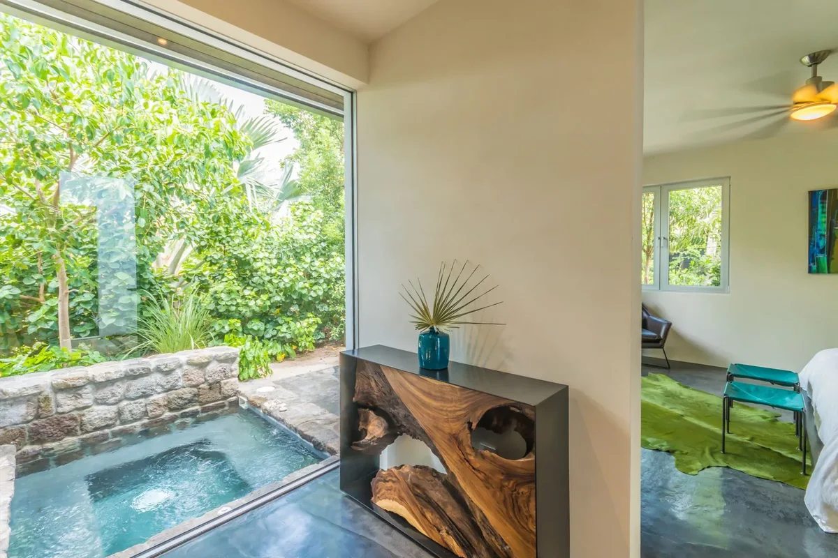 The plunge pool seen from indoors