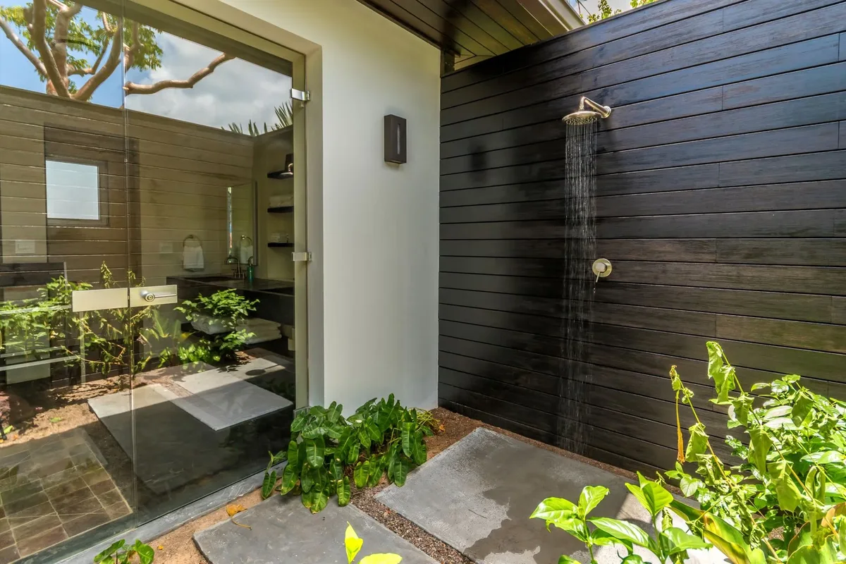 The outdoor shower in the garden