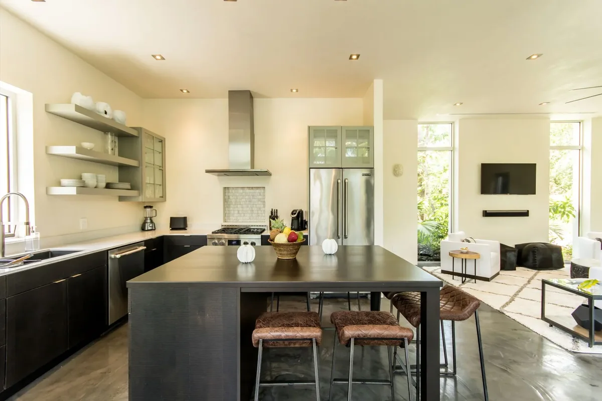 The kitchen island and range
