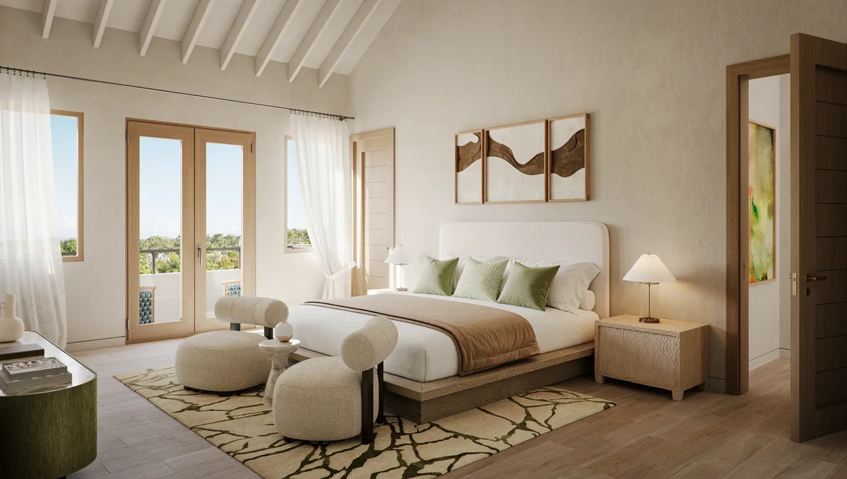 Artist’s rendering of a bedroom opening to the garden