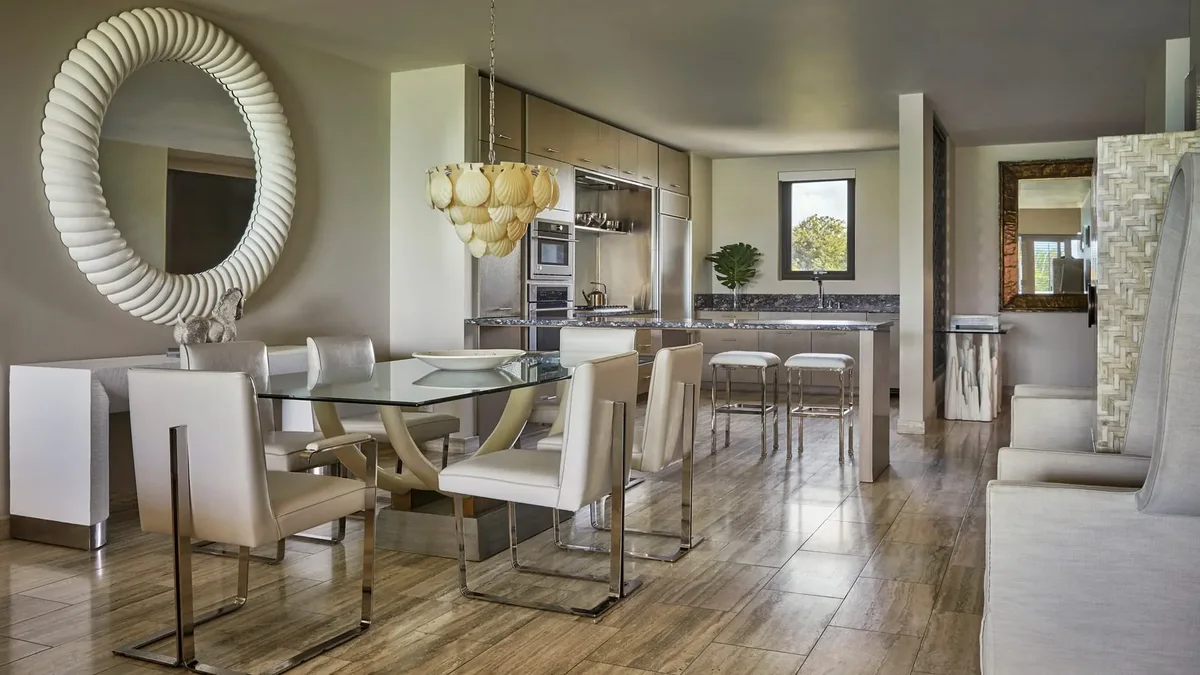 The dining area and open kitchen