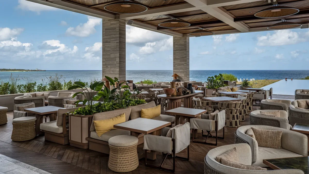 The terrace restaurant looking out to sea