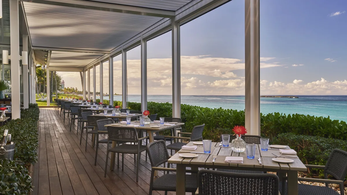 The oceanfront restaurant terrace at The Ocean Club
