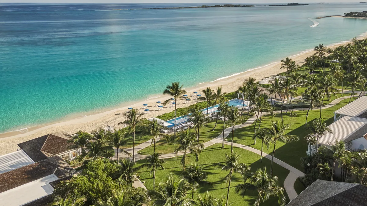 Cabana Beach and the resort grounds from the air, Paradise Island