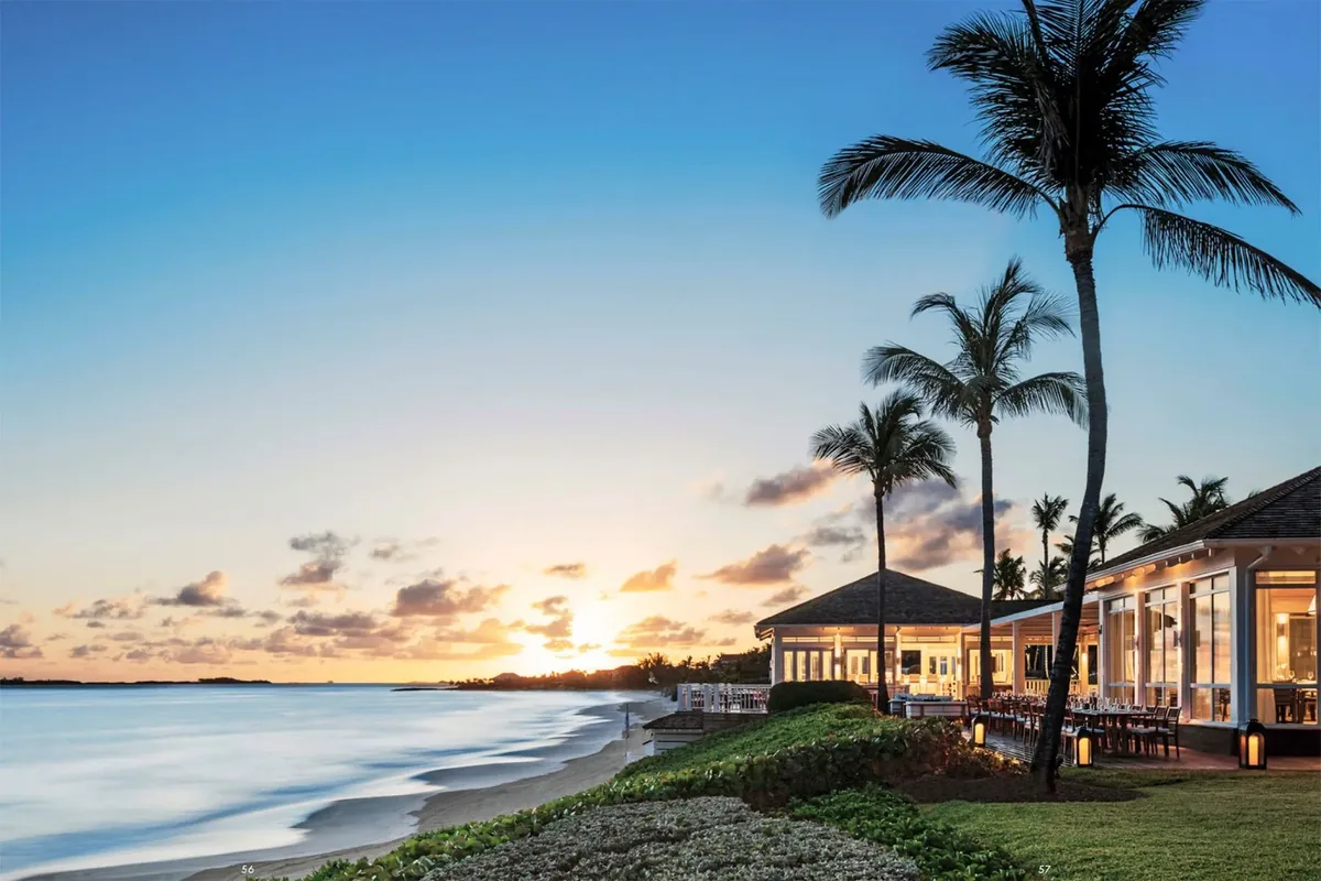 Artist’s rendering of the shoreline and beach pavilion at sunset