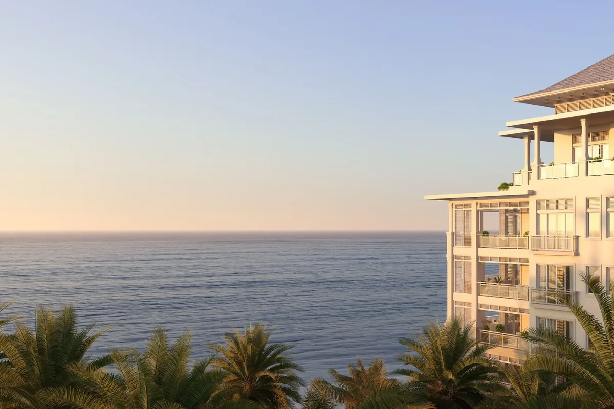 Artist’s rendering of the view over the treetops to the Atlantic at dusk