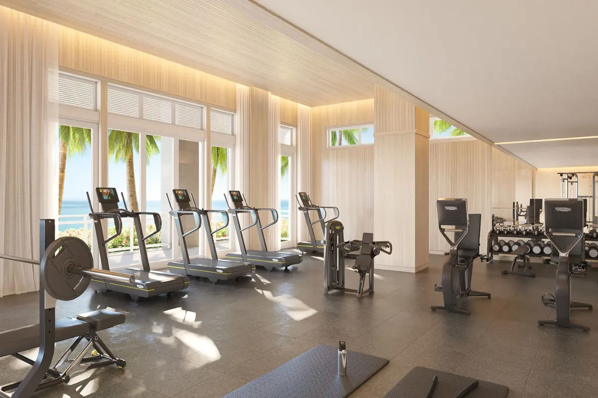 Artist’s rendering of the residents' fitness room overlooking the gardens