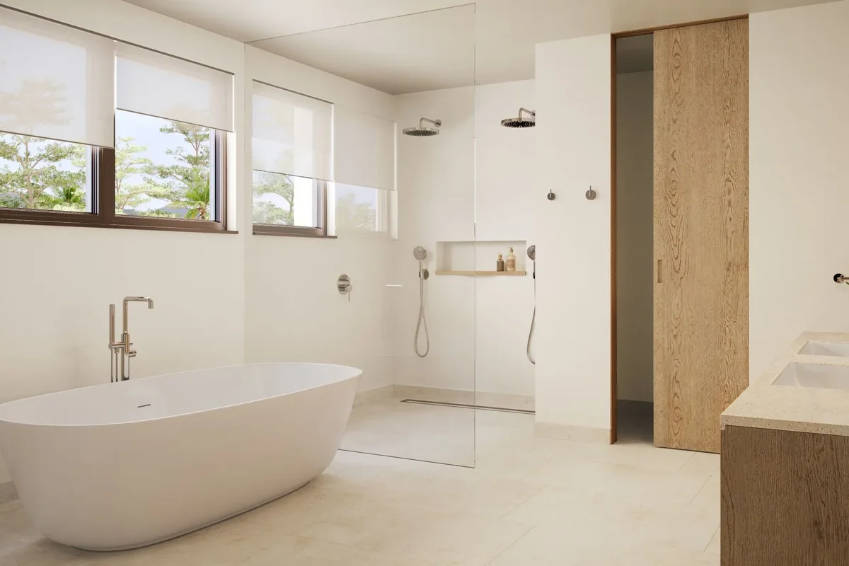 Artist’s rendering of the bathroom with a freestanding tub