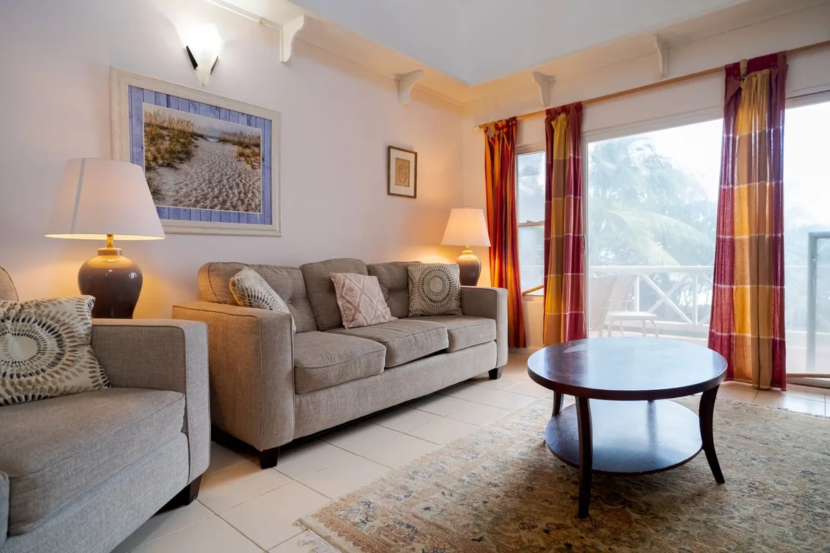 The living room and terrace doors