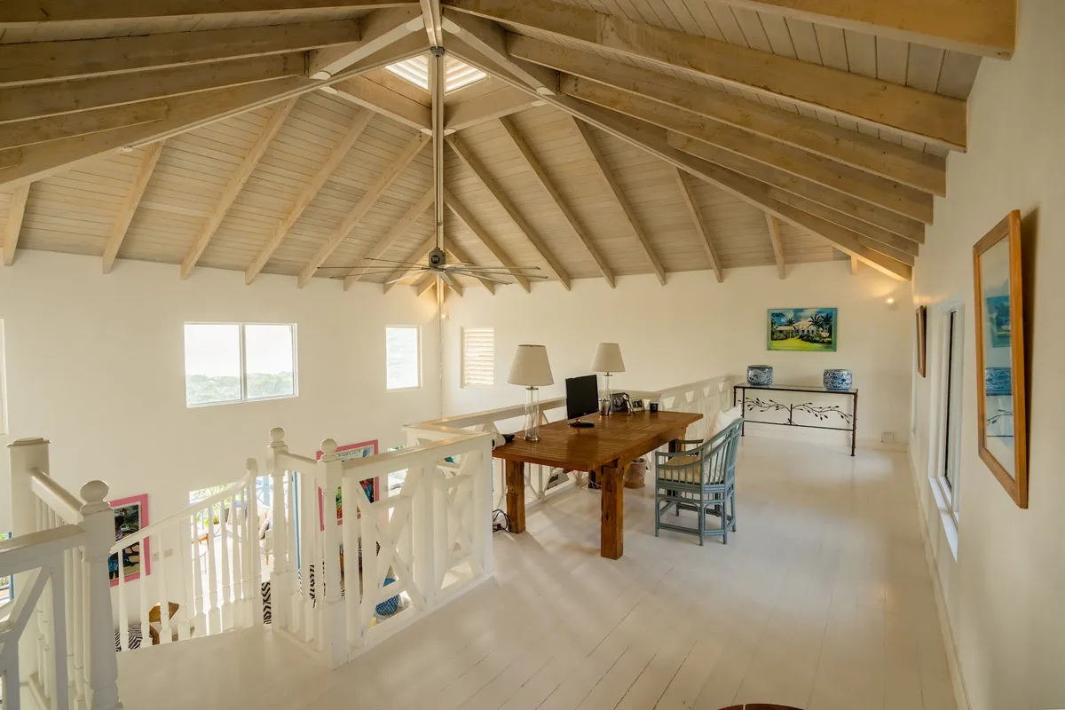 The mezzanine study under the rafters