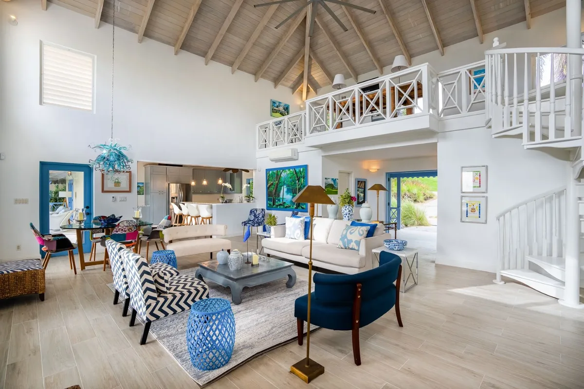 The living room and staircase