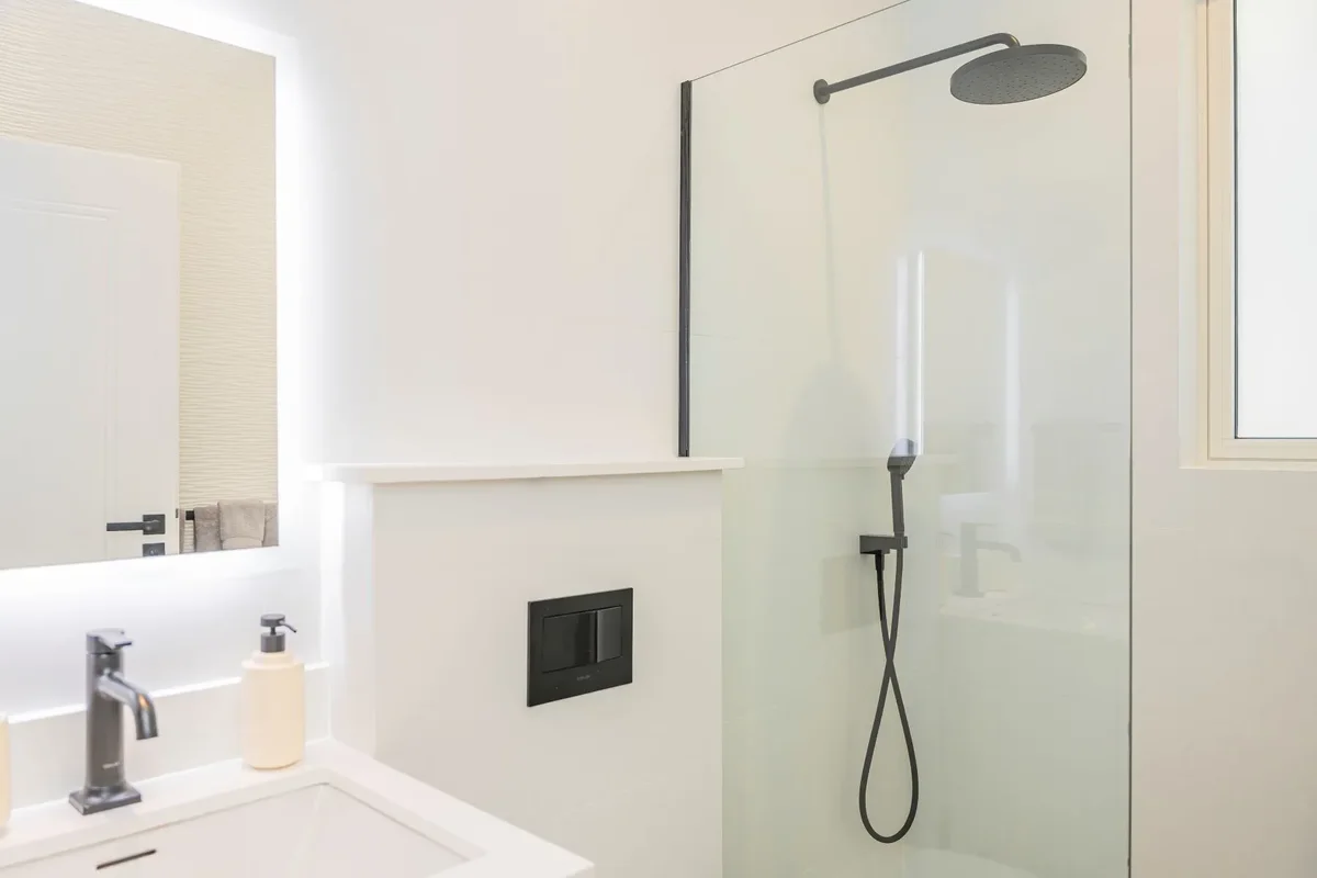 The walk-in shower