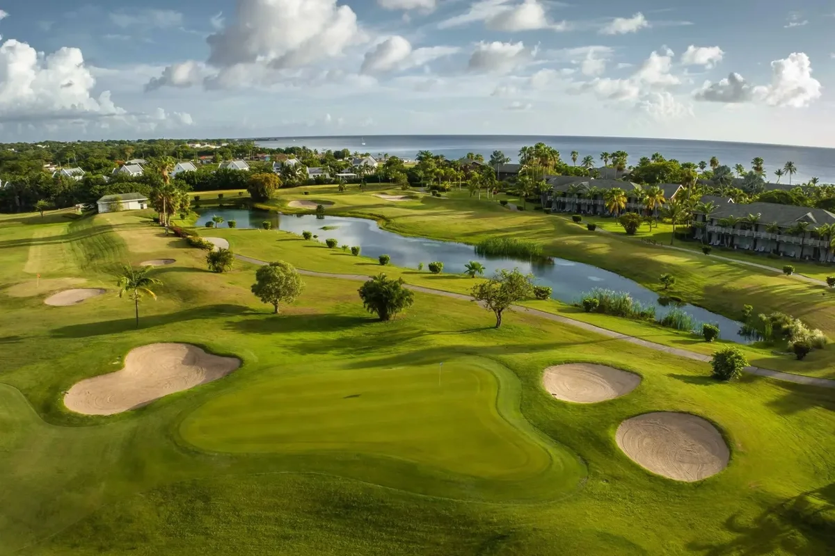 The golf course and lagoon from the air
