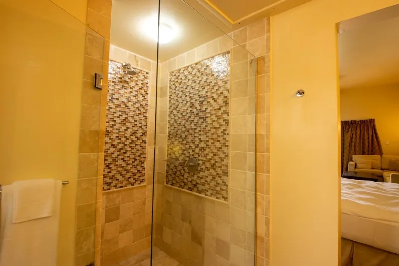 The walk-in shower