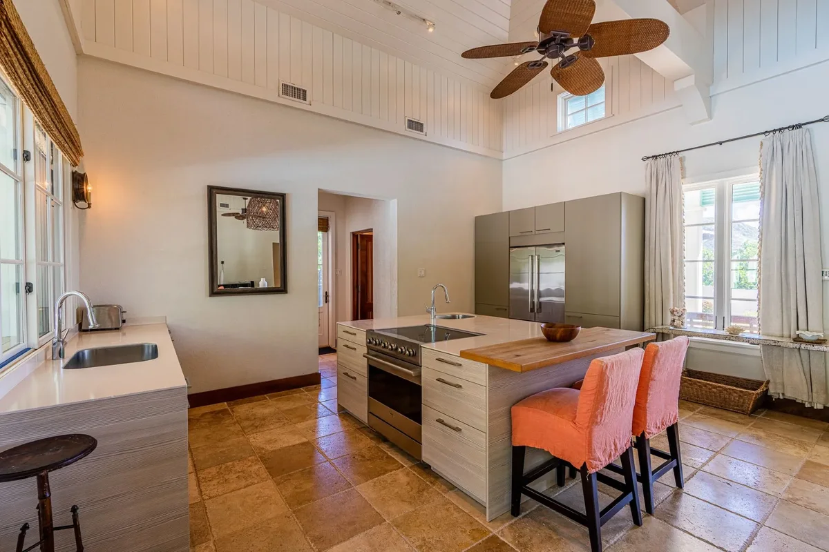 The kitchen and breakfast counter