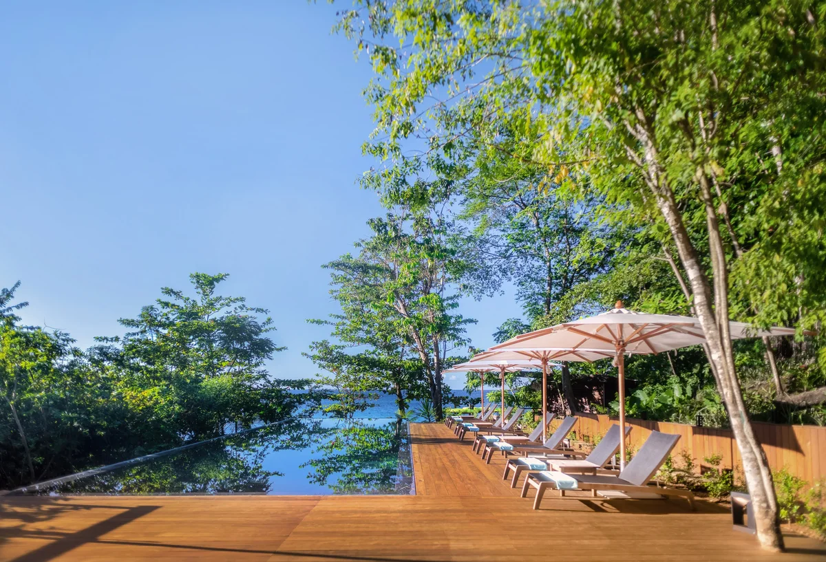 The pool deck and loungers