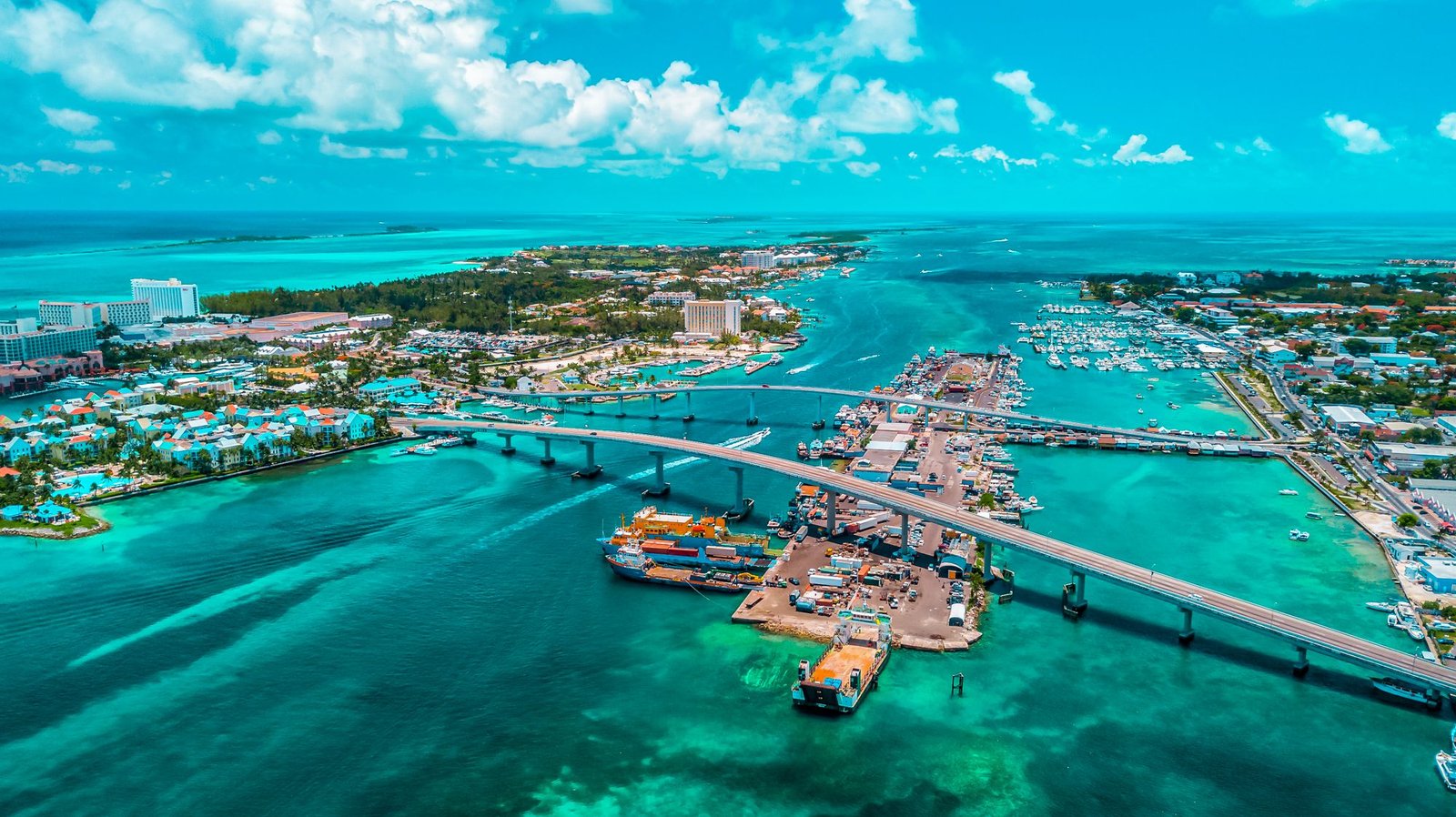 Nassau harbour and the bridges to Paradise Island, The Bahamas